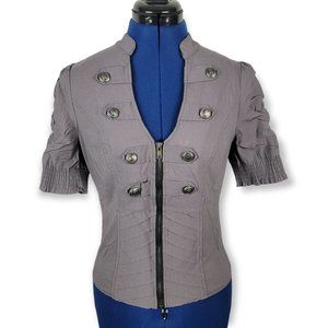 Oh Yes Womens Grey Stretchy Military Band Zip Blouse Shirt Size Large